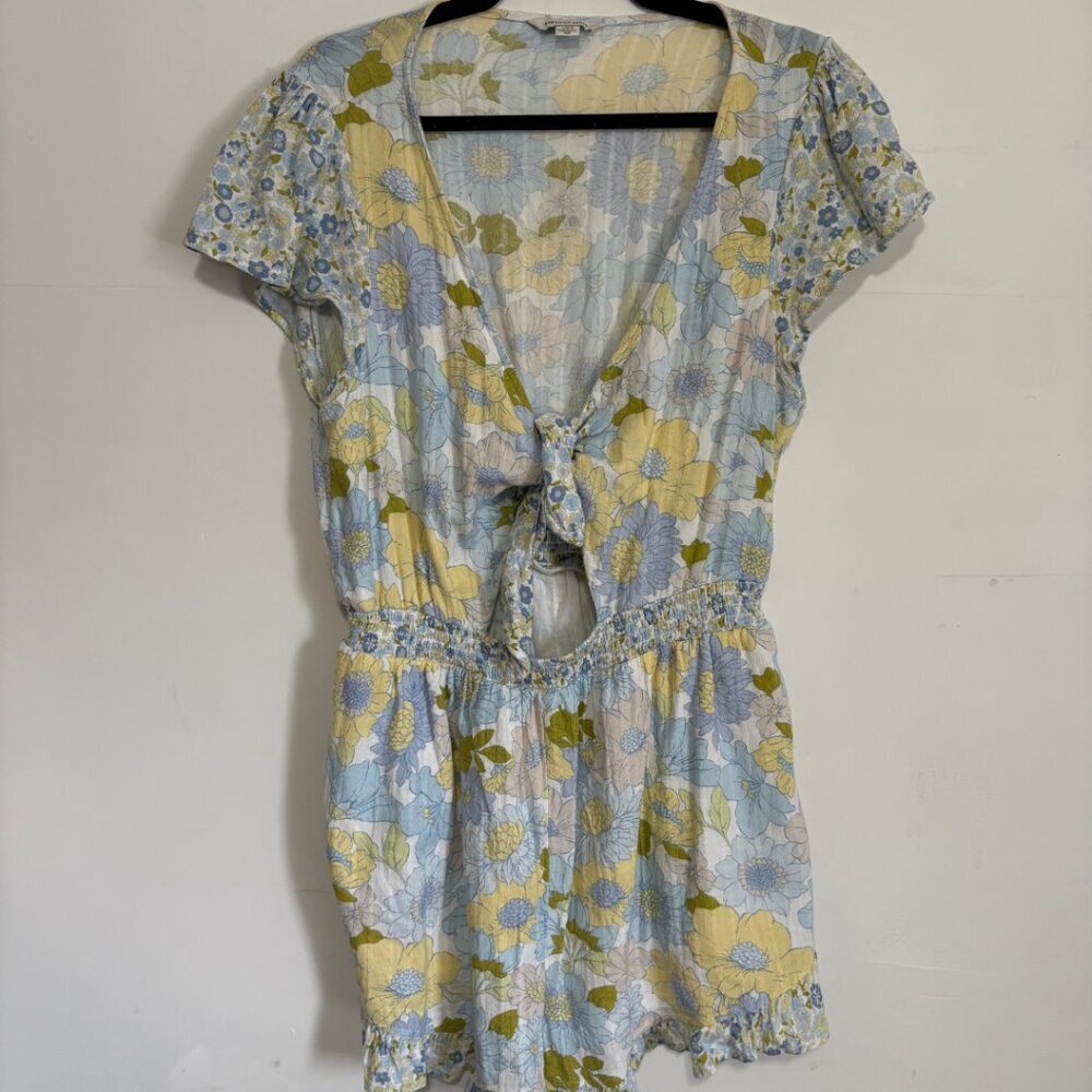 American Eagle Blue and Green Floral Romper - Size Large